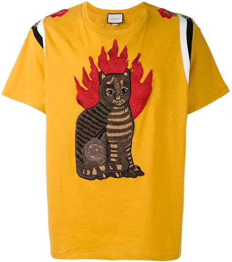 gucci flame tabby cat motif t-shirt|T.